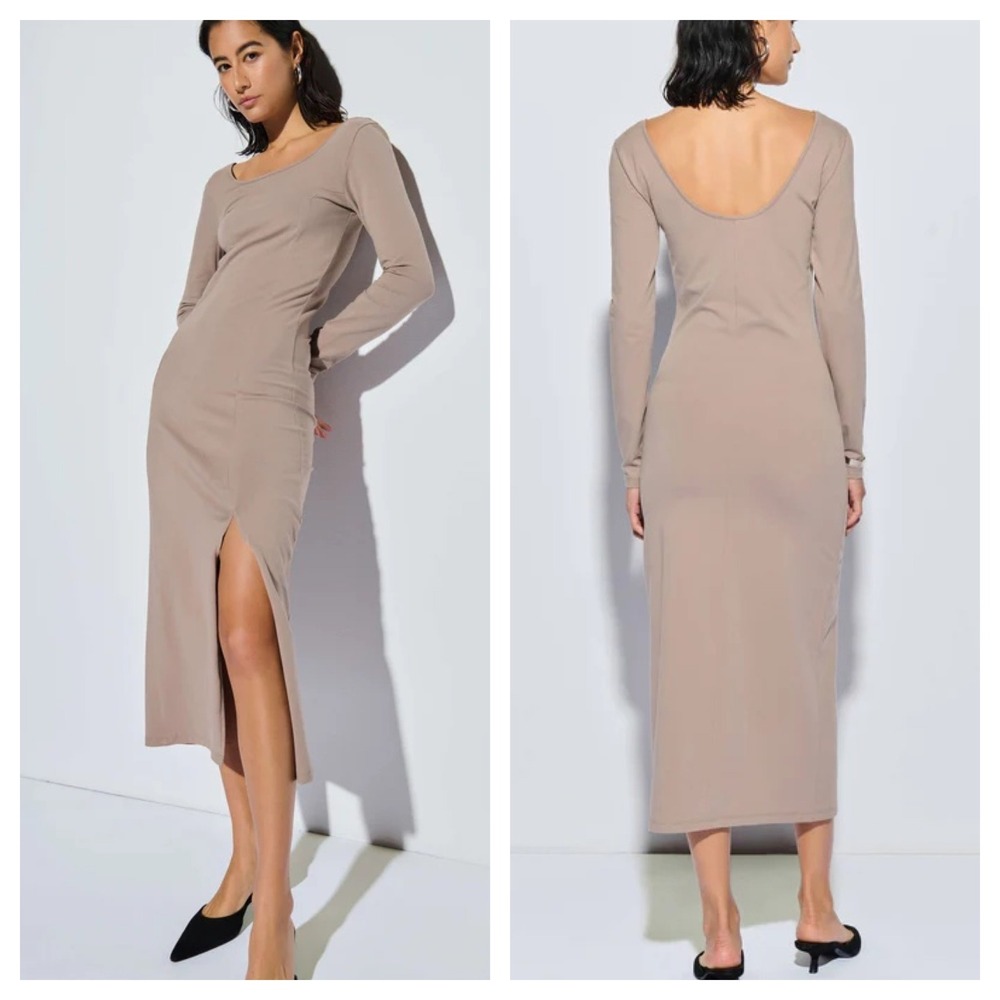 NEW Nation LTD Alma midi jersey Dress Size XL tan Mushroom neutral comfy boho